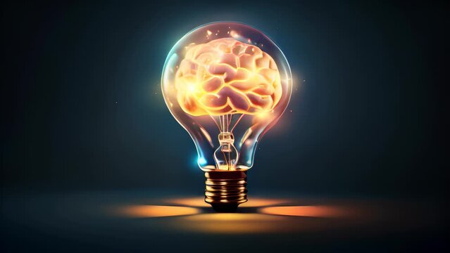 A conceptual light bulb with a brain