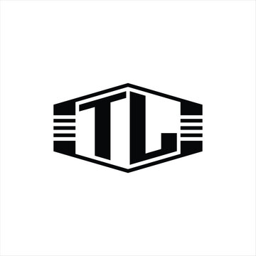 recommend clip art: TL Letter Logo monogram hexagon emblem shape with stripes outline style design
