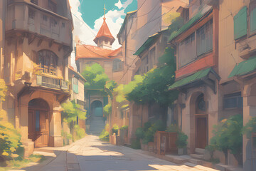 Obraz premium street in the town. Generative AI.