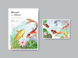 beautiful koi fish watercolor wedding invitation card