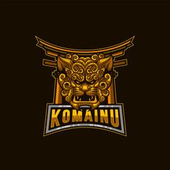 Komainu Lion Logo. Komainu Lion mascot logo design with modern illustration concept style for badge. Angry Captain Pirate illustration for sport and esport team.