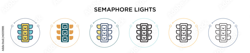 Poster semaphore lights icon in filled, thin line, outline and stroke style. vector illustration of two col