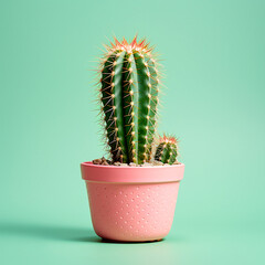 cactus in a pink pot, on a green background