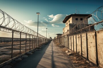 Obraz premium high security prison fence (Generative AI)