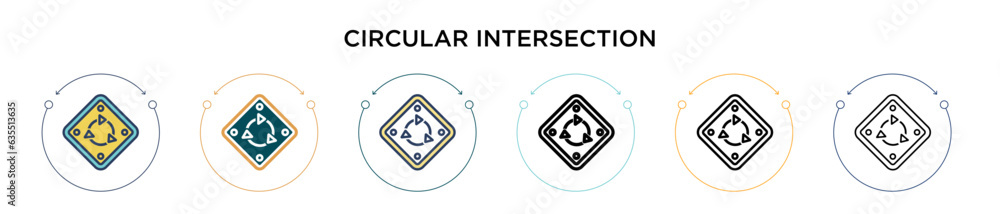 Poster circular intersection sign icon in filled, thin line, outline and stroke style. vector illustration 