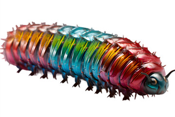 A caterpillar showing its segmented body and vibrant markings against a transparent background, A caterpillar isolated on white background