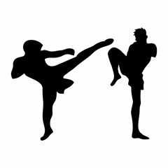 silhouettes of fights with martial arts, fists