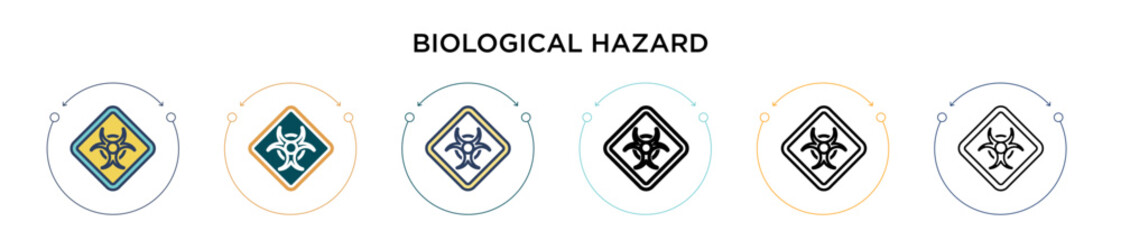 Biological hazard sign icon in filled, thin line, outline and stroke style. Vector illustration of two colored and black biological hazard sign vector icons designs can be used for mobile, ui, web