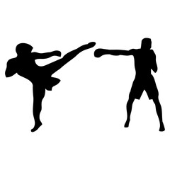 Fototapeta na wymiar silhouettes of fights with martial arts, fists