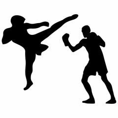 silhouettes of fights with martial arts, fists