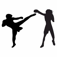 silhouettes of fights with martial arts, fists