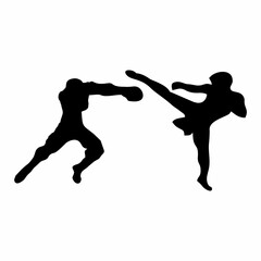 silhouettes of fights with martial arts, fists
