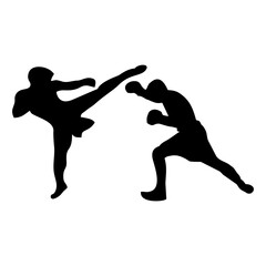 silhouettes of fights with martial arts, fists