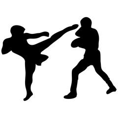 silhouettes of fights with martial arts, fists