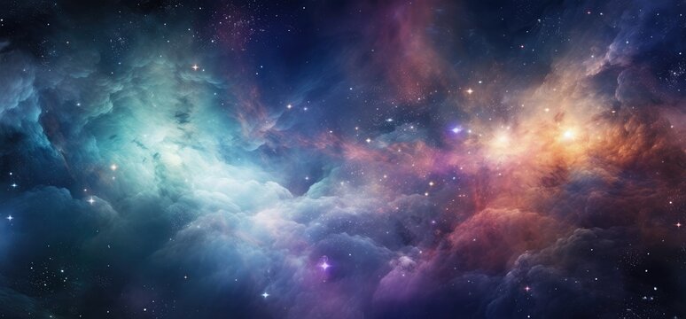 Spectacular starry space panorama, Stars, Universe, Cosmos, Galaxy, Wallpaper, Background. LIKE CLOUDS CLOACKED IN STARS. 3D breathtaking star panorama of a fantasy spatial sky.