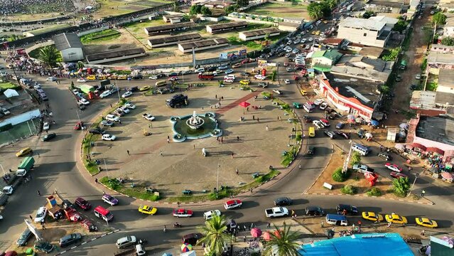 An African intersection, Nzeng Ayong roundabout in Libreville, Gabon 