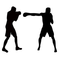 silhouettes of fights with martial arts, fists