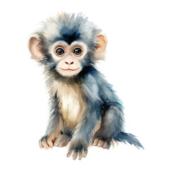 Watercolor monkey. Vector illustration with hand drawn cute marmoset. Clip art image. © Hanna ArtLab
