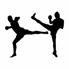 silhouettes of fights with martial arts, fists