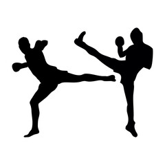 silhouettes of fights with martial arts, fists