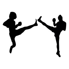 silhouettes of fights with martial arts, fists