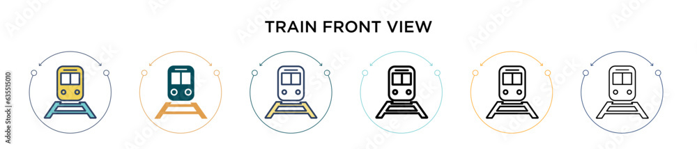 Poster train front view icon in filled, thin line, outline and stroke style. vector illustration of two col