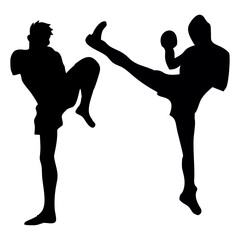 silhouettes of fights with martial arts, fists