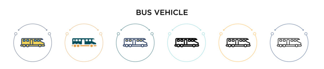 Bus vehicle icon in filled, thin line, outline and stroke style. Vector illustration of two colored and black bus vehicle vector icons designs can be used for mobile, ui, web