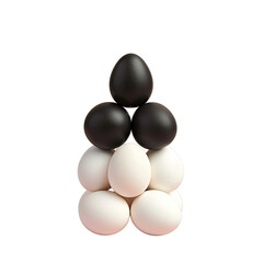 Stack of white eggs with lone black egg atop