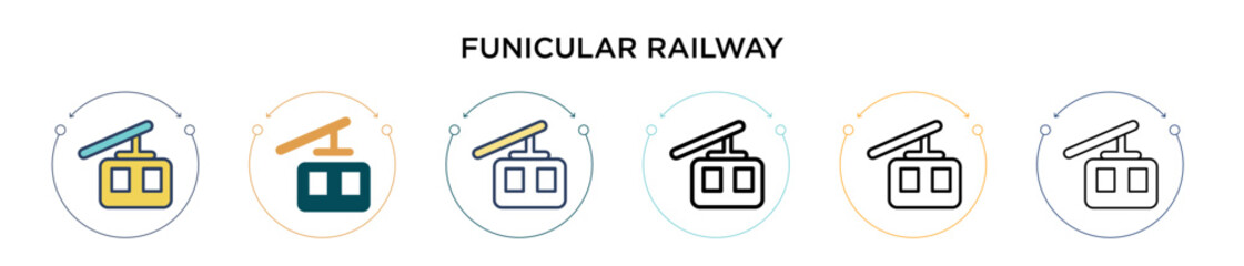 Funicular railway icon in filled, thin line, outline and stroke style. Vector illustration of two colored and black funicular railway vector icons designs can be used for mobile, ui, web - obrazy, fototapety, plakaty