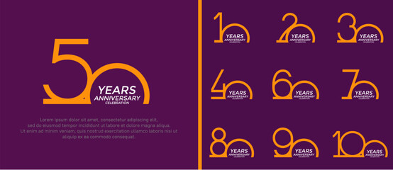 set of anniversary logo orange color on purple background for celebration moment