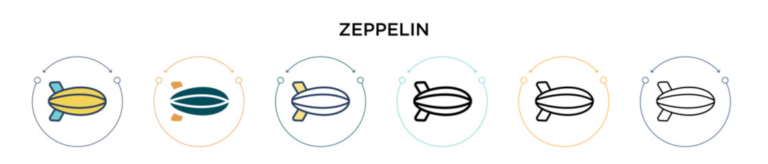 Zeppelin icon in filled, thin line, outline and stroke style. Vector illustration of two colored and black zeppelin vector icons designs can be used for mobile, ui, web
