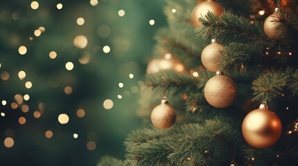 Obraz na płótnie Canvas decorated Christmas tree with blurred snowy night background.