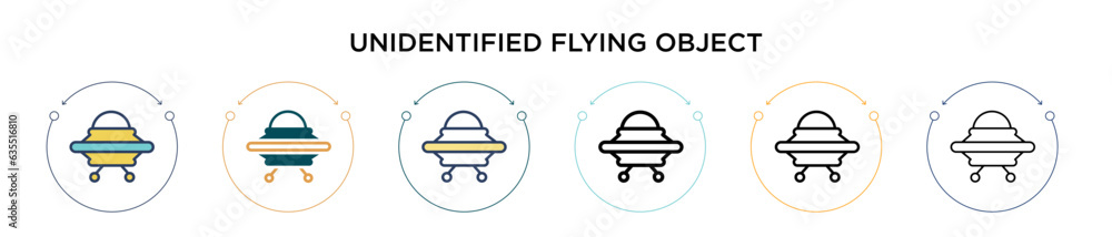 Poster unidentified flying object icon in filled, thin line, outline and stroke style. vector illustration 