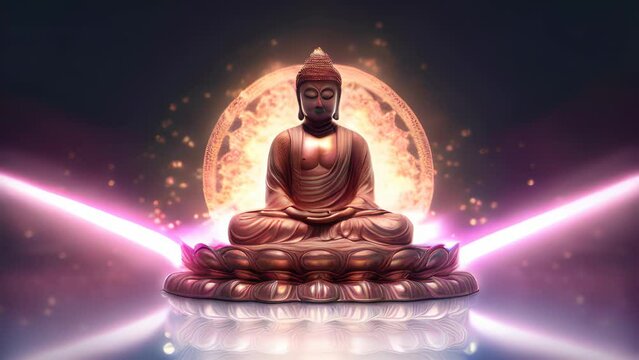 A serene Buddha statue against the backdrop