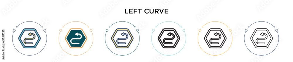 Poster left curve sign icon in filled, thin line, outline and stroke style. vector illustration of two colo
