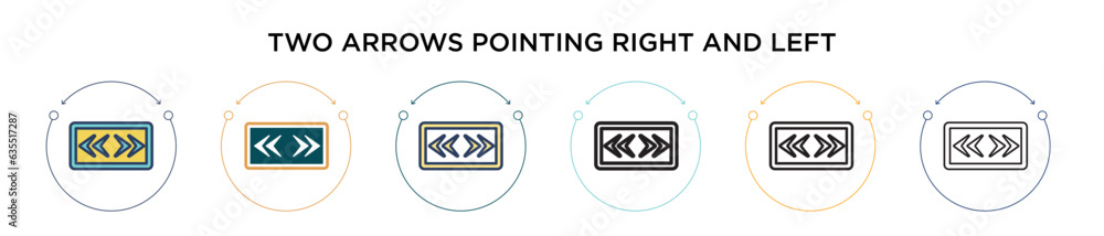 Poster two arrows pointing right and left icon in filled, thin line, outline and stroke style. vector illus