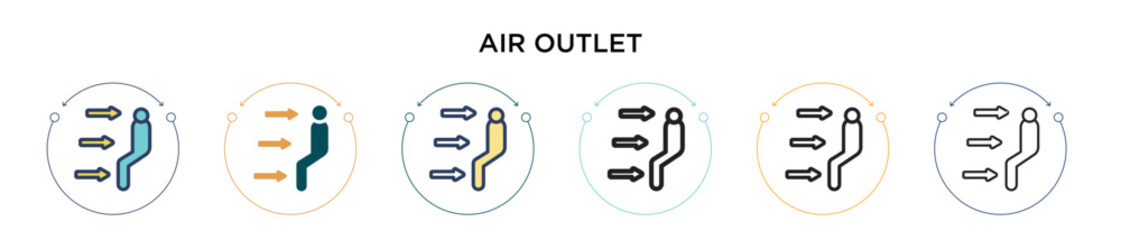 Air outlet icon in filled, thin line, outline and stroke style. Vector illustration of two colored and black air outlet vector icons designs can be used for mobile, ui, web