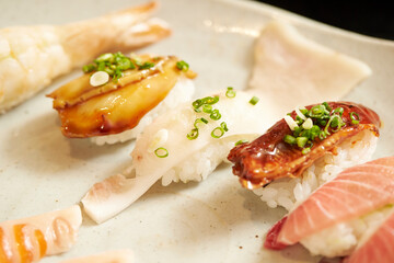  Different types of sushi on a plate