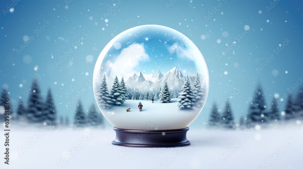 Poster magical snow globe with christmas decorations created with generative ai technology