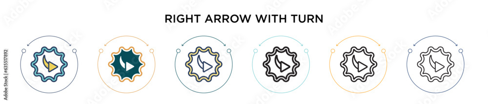 Poster right arrow with turn icon in filled, thin line, outline and stroke style. vector illustration of tw
