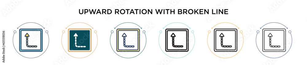 Poster upward rotation with broken line icon in filled, thin line, outline and stroke style. vector illustr