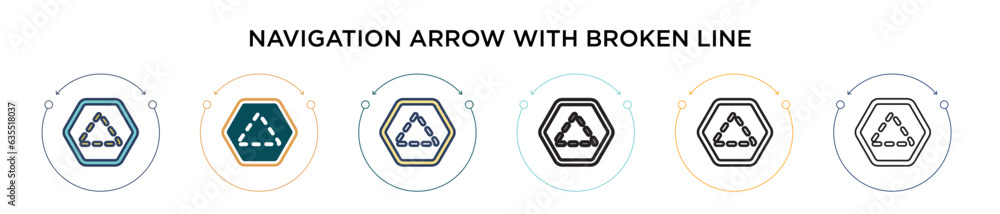 Poster navigation arrow with broken line icon in filled, thin line, outline and stroke style. vector illust
