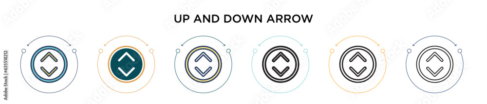 Aufkleber up and down arrow icon in filled, thin line, outline and stroke style. vector illustration of two co