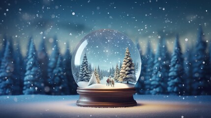 Magical snow globe with Christmas decorations created with Generative AI technology - obrazy, fototapety, plakaty