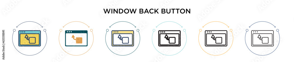 Poster window back button icon in filled, thin line, outline and stroke style. vector illustration of two c