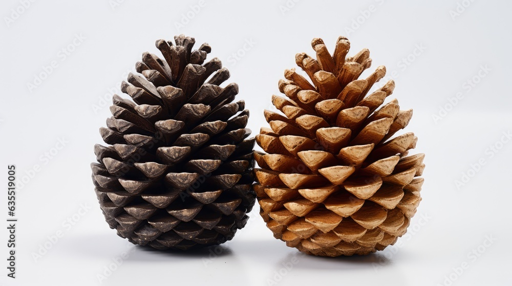 Poster pine cones isolated on white background, christmas object equipment created with generative ai techn