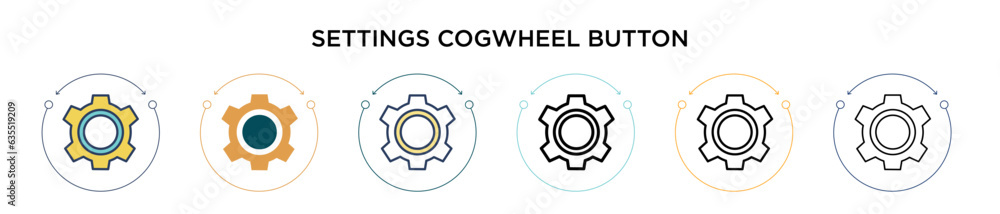 Poster settings cogwheel button icon in filled, thin line, outline and stroke style. vector illustration of