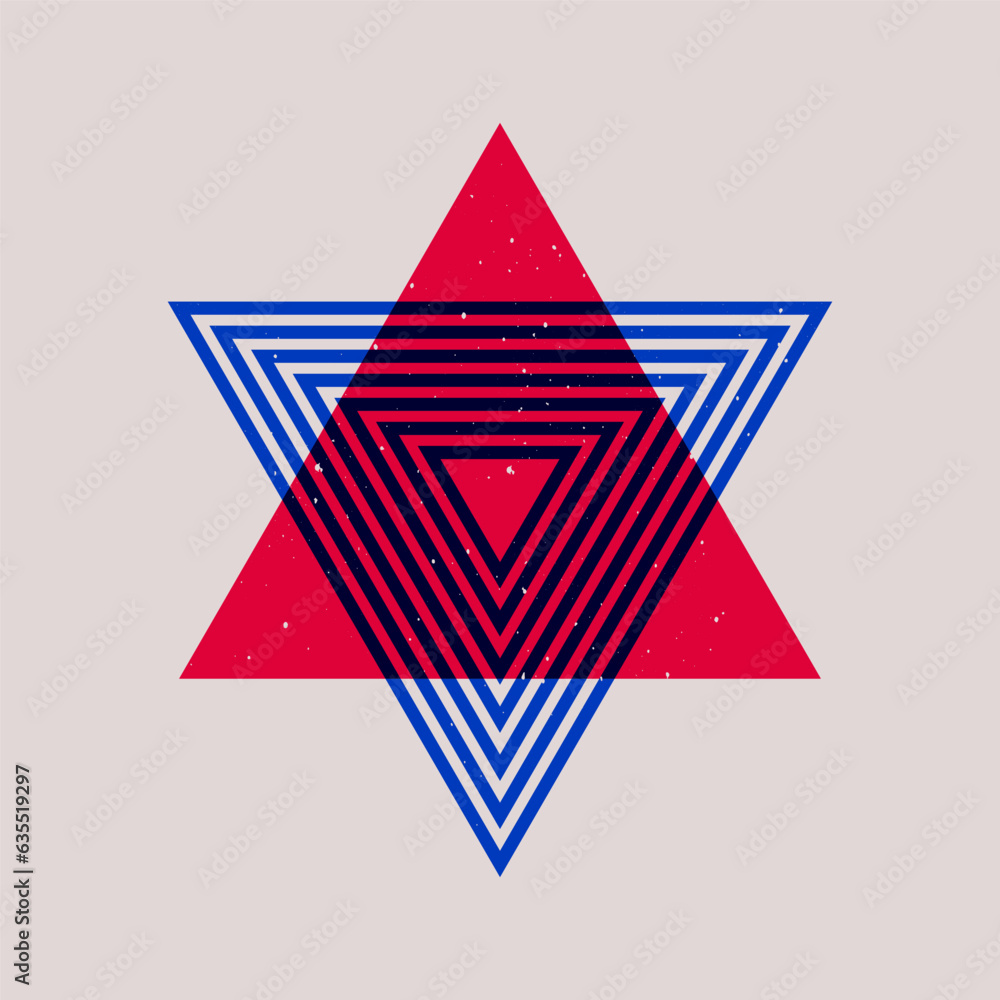 Aufkleber geometric memphis shapes riso print effect. minimal abstract triangle duotone overlay elements risog