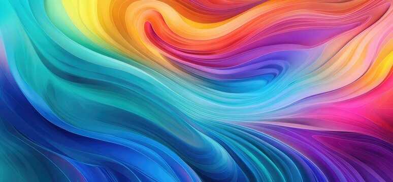 RAINBOW COLORED WAVES. Colorful texture, Motion pattern, Background, Emotional Wallpaper. Perception of three-dimensional soft, circular motion of the colorful waves with rainbow colors shades.